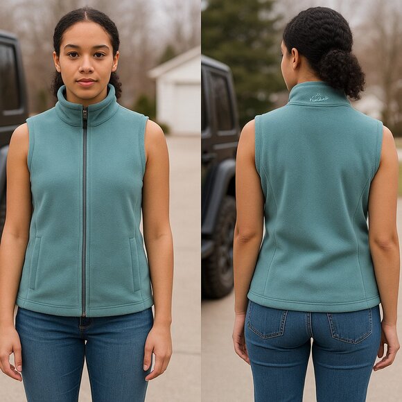 Woolrich Agate Green Full Zip Fleece Vest Women's Size S - Picture 1 of 6